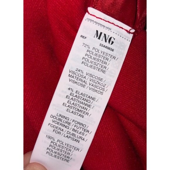 MNG By Mango Red Long Sleeve Ruched Dress Sz Medium Womens Buckle Back - Picture 5 of 16